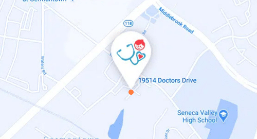 Map Showing The Location Of Our Pediatric Center In Germantown, Maryland