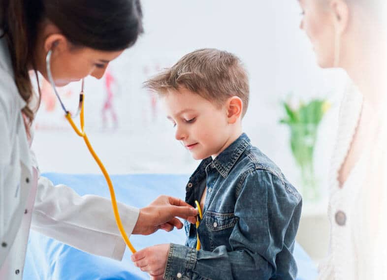 Pediatric Doctor Examination On Child With Asthma